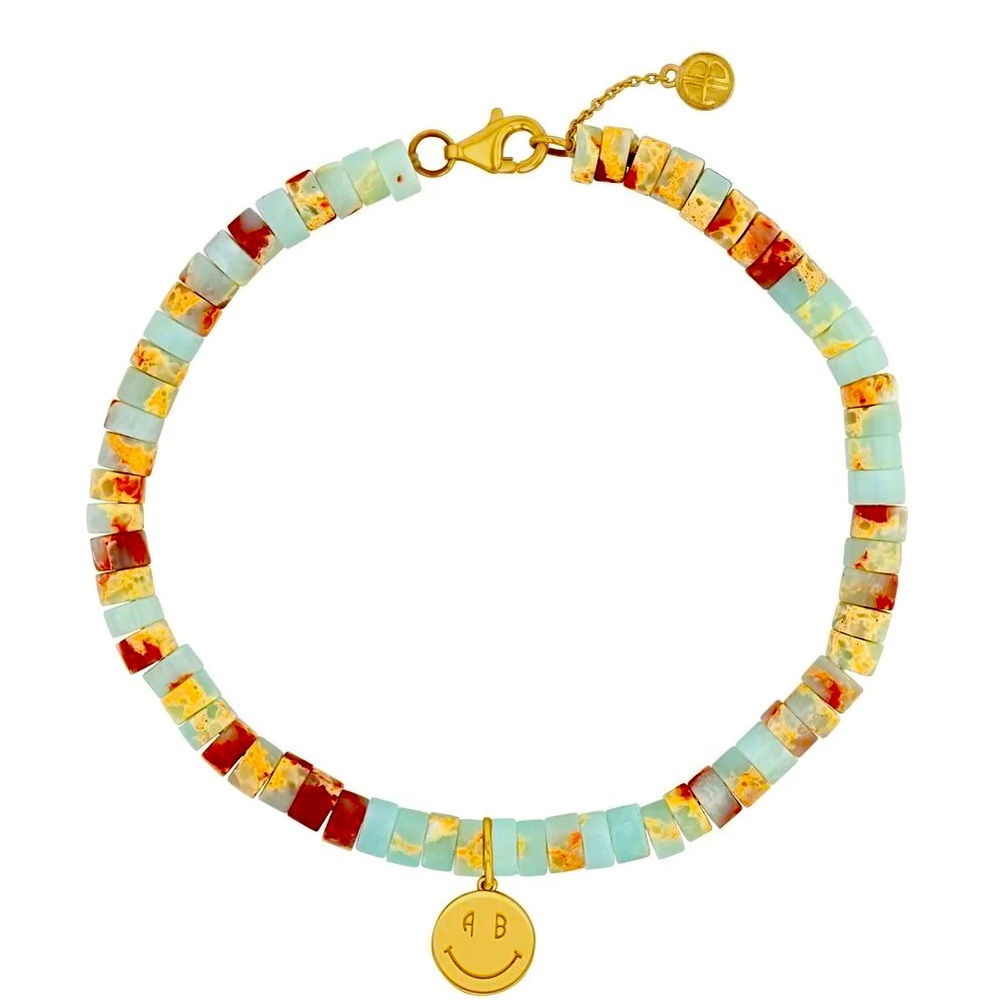 Anine Bing beaded bracelet with 14k smile charm
